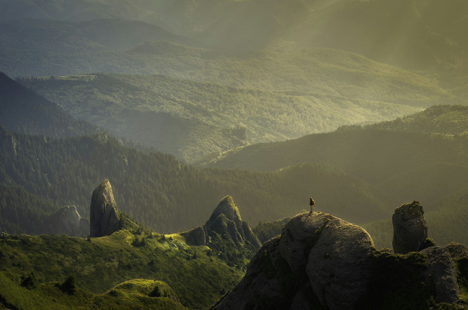 Calm sunrise over mountains and lake, peaceful nature scene